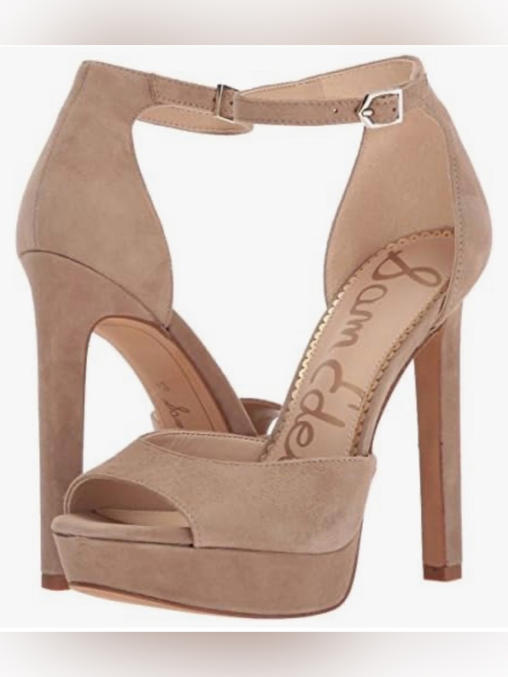 Sam Edelman Wallace Oatmeal Suede Ankle-Strap Platform Heels